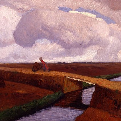 Otto Modersohn, Weidelandschaft an der Nordseeküste mit Kanal, 1911