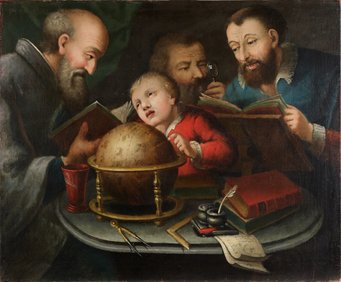 Unterricht in der Astronomie, Joseph Marquard Treu, Öl auf Leinwand, 73 x 89 cm, Museen der Stadt Bamberg, Inv. 491D