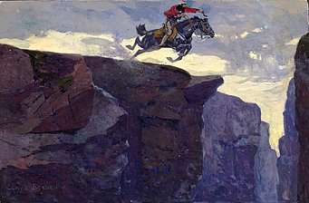 Claus Bergen: Illustration „Der Schut“ 1908 (Roß und Reiter stürzen in die Tiefe)