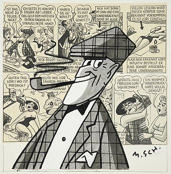 Manfred Schmidt, Nick Knatterton, Collage für die Süddeutsche Zeitung, 1950er u. 1982, Privatbesitz
