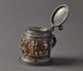 Planetenkrug, Creußen, 1690, Steinzeug, bemalt, Zinn, Museen der Stadt Bamberg, Inv. Nr. 7/264