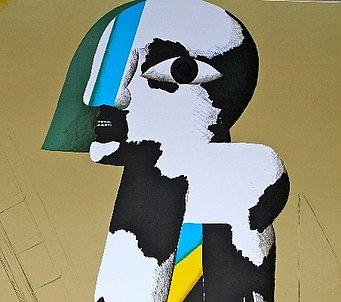 Horst Antes, Schwarz-Weiß gefleckte Figur (Ausschnitt),  Lithographie 8F