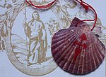 Pilgerurkunde aus Santiago de Compostela und Jakobsmuschel mit Santiagokreuz, 2000er Jahre